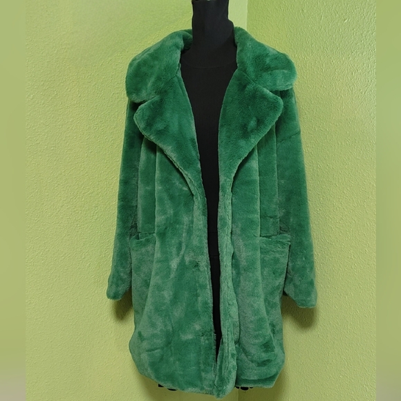 Luxurious Green Plush Faux Fur Coat Sz L - Picture 6 of 12
